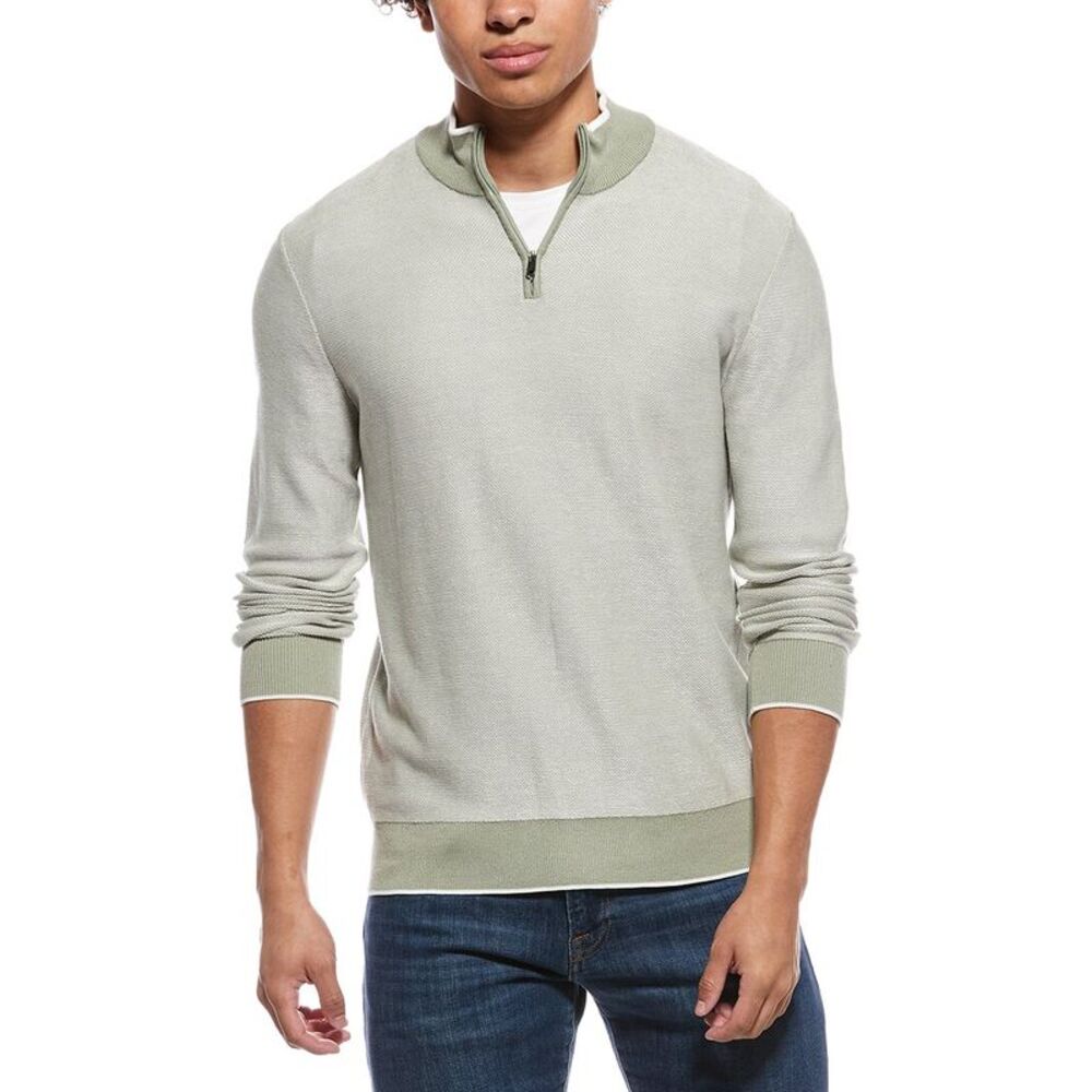Raffi Mens  Links Stitch Zip Mock Neck Sweater, Yellow